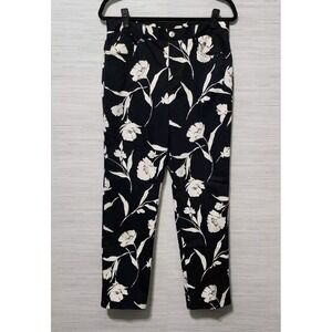 Lauren Ralph Lauren Womens Pants Sz 10 Black White Floral Cotton Stretch Pockets